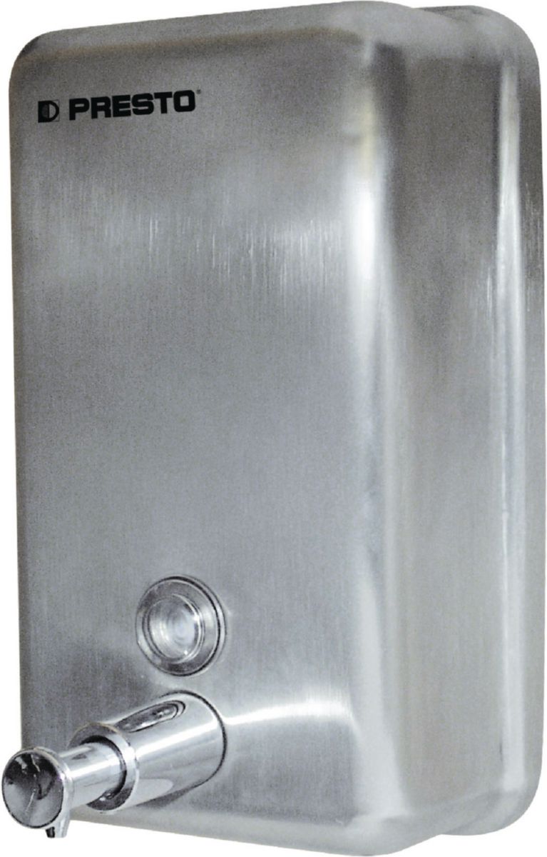 Distributeur PRESTO de savon mural en inox brossé Ref. 70632. Habitat-cg.com, c'est l'assurance d'un approvisionnement fiable en matériel de quincaillerie. Notre stock est constamment mis à jour pour répondre à la demande. Commandez en toute confiance, nous gérons la logistique.